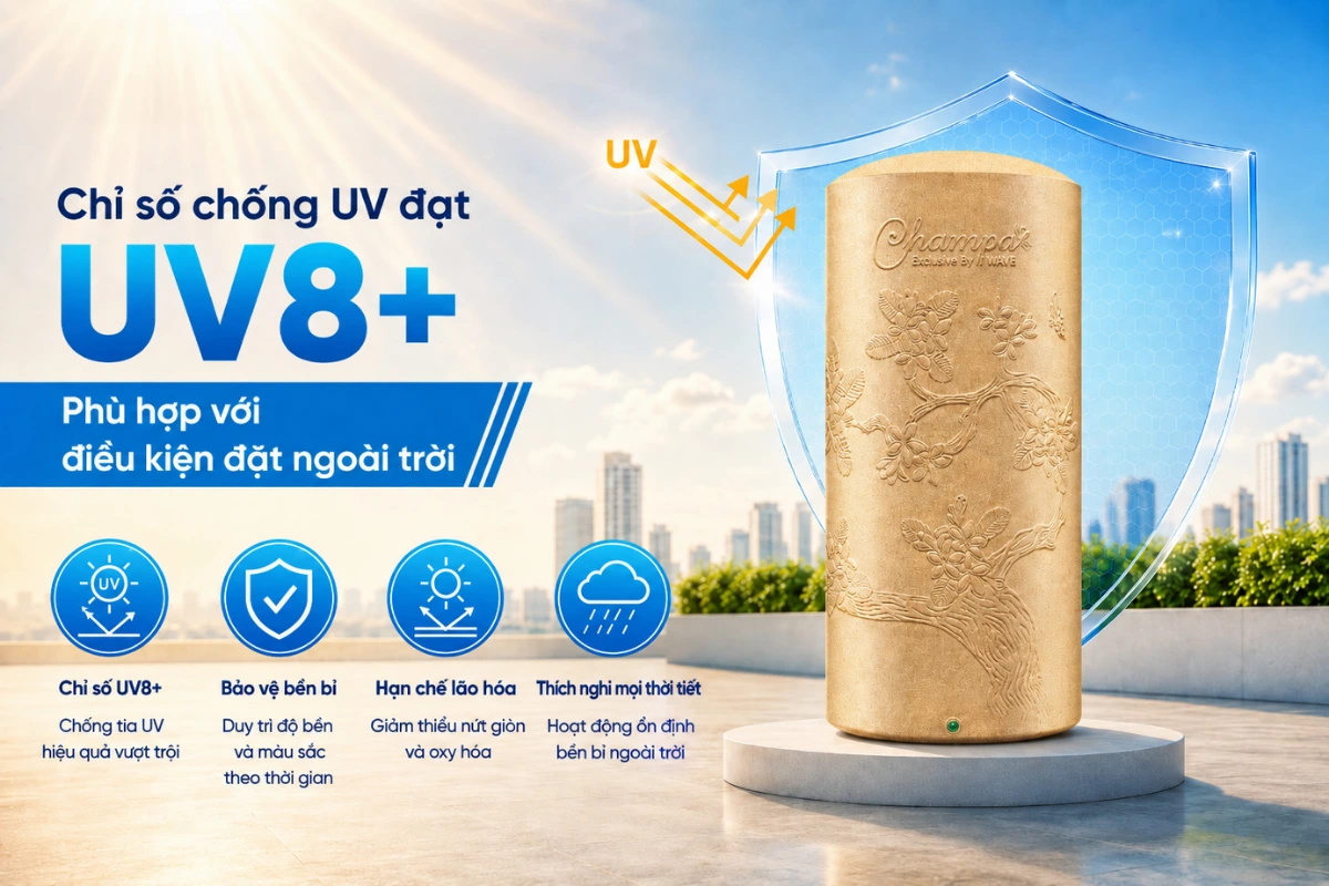 Mức độ chống nắng của bồn nước kháng khuẩn Wavelife Champa