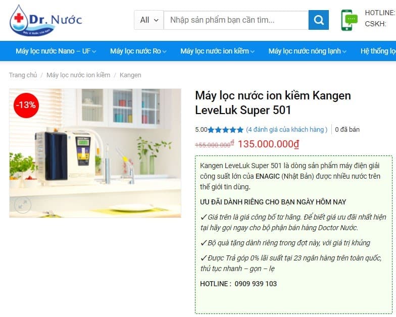 giá bán máy lọc nước kangen super 501 tại dr nước