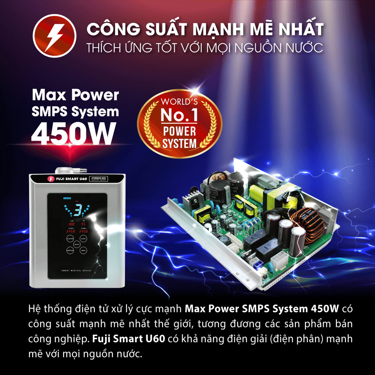 Máy điện giải Fuji Smart U60 công suất mạnh