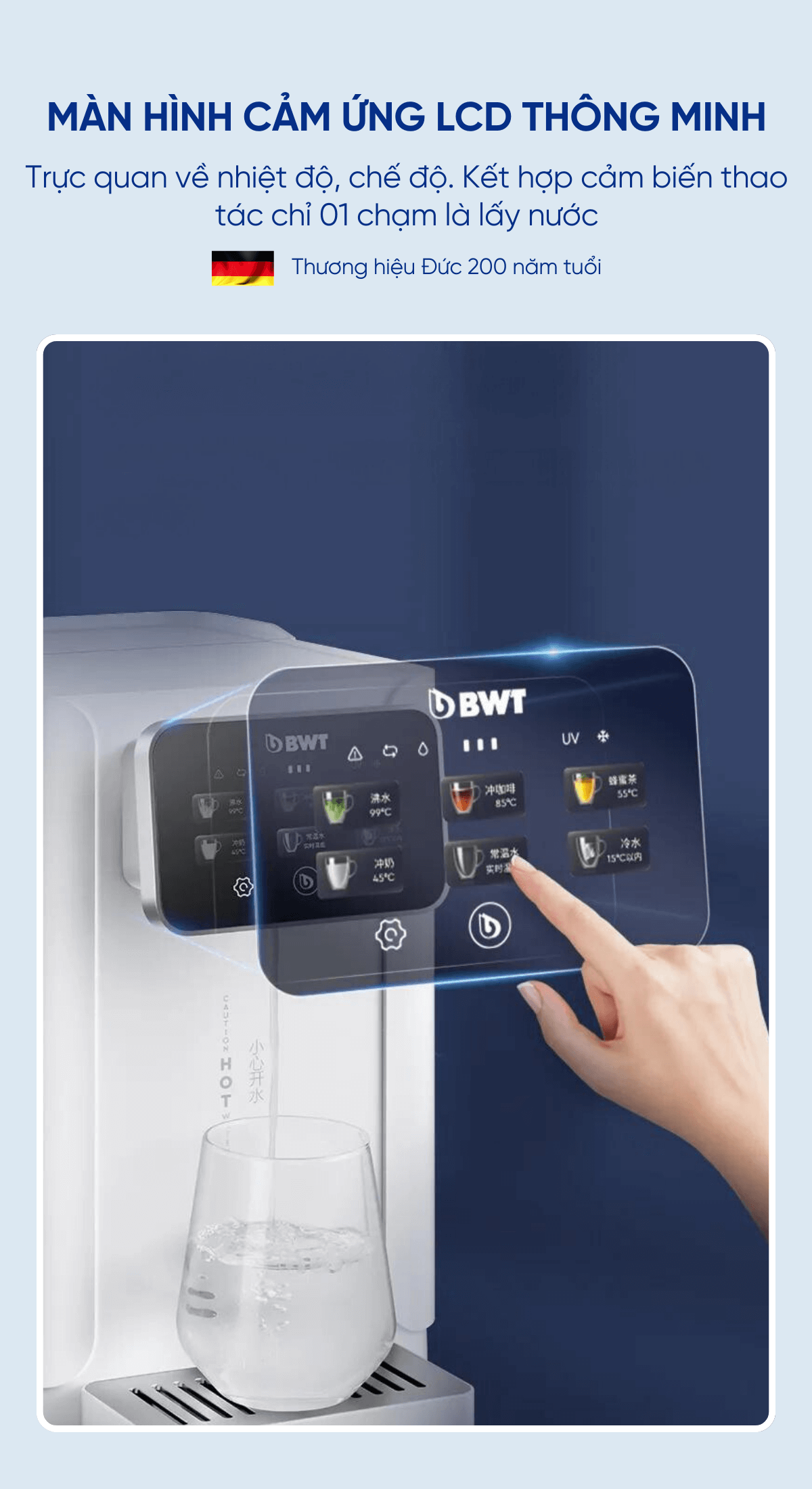 Bình thủy điện nóng lạnh BWT SUPER COMBINE H2C có màn hình LCD cảm ứng