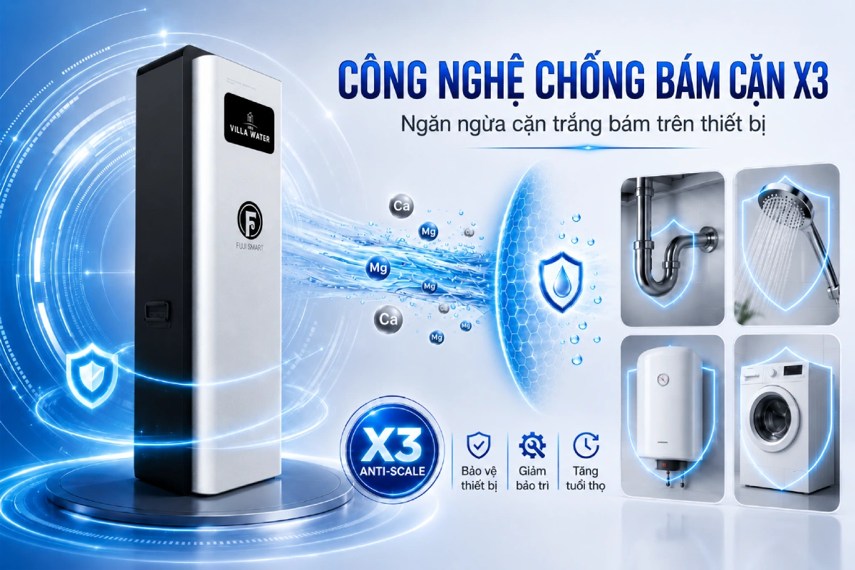 Fuji Smart S800 được trang bị công nghệ chống X3 giúp loại bỏ tình trạng cặn trắng trên thiết bị